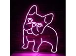 Luce Led Neon, Applique Decorativa, Bulldog Francese, Rosa, Circa 35 X 27 X 2 Cm