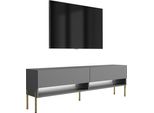 Lavagna Tv 170 Cm Antracite, Gambe Dritte Dorate, Led Bianco, 170 × 32 × 52 Cm
