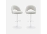Set Di 2 Sgabelli Da Bar Regolabili Metallo E Tessuto Con Base Bianca , Bianco Sporco