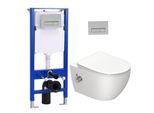 Set Di Elementi Da Incasso Per Wc + Doccia Sospesa Wc Taharet + Cassetta Di Scarico Da 114 Cm Con Piastra Di Spinta Rettangolare Cromata Horow
