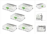 Festool 5 X Systainer T-LOC Sys 1 Tl Valigetta Portautensili Grigio Chiaro Collegabile ( 497563 )