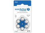 Everactive 675, 6 Pezzi, Batterie Per Apparecchi Acustici, Alta Potenza, Batterie Zinco-Aria, 1 Blister, Durata Di Conservazione 4 Anni, Blu, Ultrasonic PR44