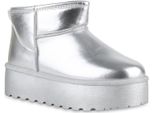 Van Hill Stivali Con Plateau Foderati Caldi Da Donna Scarpe Invernali Con Suola Profilata 840609, Colore: Argento, Taglia: 36