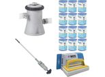 Ways - Cura Della Piscina - Aspiratore E Pompa Filtro 1250 L/U E 12 Filtri Tipo H & Spazzola Ways