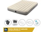 Letto Gonfiabile Intex - 2 Persone - 137 X 191 X 25 Cm - Beige + Pompa Elettrica Intex - 650 Litri/Min + Lenzuolo Nero + Cuscino + Federe Molton 2 In 1 + Set Di Riparazione