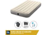 Letto Gonfiabile Intex - 1 Persona - 99 X 191 X 25 Cm - Beige + Pompa Elettrica Intex - 650 Litri/Min + Lenzuolo Nero + Kit Di Riparazione