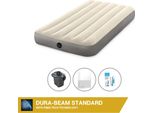 Letto Gonfiabile Intex - 1 Persona - 99 X 191 X 25 Cm - Beige + Pompa Elettrica Intex - 650 Litri/Min + Lenzuola Bianche + Kit Di Riparazione