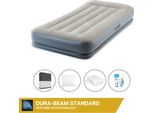 Intex Airbed - 1 Persona - 99 X 191 X 30 Cm - Grigio - Con Pompa Incorporata, Lenzuolo Nero, Cuscino, Federe Molton 2 In 1 E Set Di Riparazione