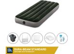 Letto Ad Aria Intex - 1 Persona - 76 X 191 X 25 Cm - Verde + Pompa Elettrica Intex - 650 Litri/Min + Lenzuola Bianche + Cuscino + Federe Molton 2 In 1 + Set Di Riparazione