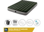 Letto Ad Aria Intex - 2 Persone - 137 X 191 X 25 Cm - Verde - Con Pompa + Lenzuola Antracite + Cuscino + Federe Molton 2 In 1 + Set Di Riparazione