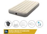 Letto Gonfiabile Intex - 1 Persona - 99 X 191 X 25 Cm - Beige + Pompa Elettrica Intex - 650 Litri/Min + Lenzuola Bianche + Cuscino + Federe Molton 2 In 1 + Set Di Riparazione