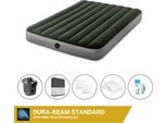 Letto Ad Aria Intex - 2 Persone - 137 X 191 X 25 Cm - Verde - Con Pompa + Lenzuolo Nero + Cuscino + Federe Molton 2 In 1 + Set Di Riparazione