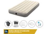 Letto Gonfiabile Intex - 1 Persona - 99 X 191 X 25 Cm - Beige + Pompa Elettrica Intex - 650 Litri/Min + Lenzuolo Nero + Cuscino + Federe Molton 2 In 1 + Set Di Riparazione