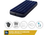 Letto Gonfiabile Intex - 1 Persona - 76 X 191 X 25 Cm - Blu + Pompa Elettrica Intex - 650 Litri/Min + Lenzuola Antracite + Cuscino + Federe Molton 2 In 1 + Set Di Riparazione