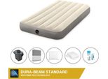 Letto Gonfiabile Intex - 1 Persona - 99 X 191 X 25 Cm - Beige + Pompa Elettrica Intex - 650 Litri/Min + Lenzuola Antracite + Cuscino + Federe Molton 2 In 1 + Set Di Riparazione