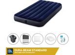 Letto Gonfiabile Intex - 1 Persona - 99 X 191 X 25 Cm - Blu + Pompa Elettrica Intex - 650 Litri/Min + Lenzuolo Nero + Cuscino + Federe Molton 2 In 1 + Set Di Riparazione