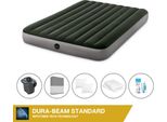 Letto Gonfiabile Intex - 2 Persone - 152 X 203 X 25 Cm - Verde + Pompa Elettrica Intex - 650 Litri/Min + Lenzuola Antracite + Cuscino + Federe Molton 2 In 1 + Set Di Riparazione