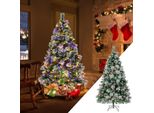 Costway 180Cm Albero Di Natale Artificiale Led, Albero Di Natale Illuminato Con Pigne E Bacche Rosse E Supporto In Metallo, 11 Modalità Di Illuminazione, Albero Di Natale Artificiale In Pvc, Verde