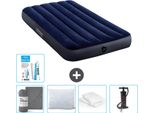 Letto Ad Aria Intex - 1 Persona - 99 X 191 X 25 Cm - Blu - Lenzuolo Incluso - Bacio - Pompa - Kit Di Riparazione E Protezione Per Cuscino