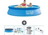 Piscina Gonfiabile Rotonda Intex Easy Set - 244 X 61 Cm - Blu - Include Copertura - Pacchetto Manutenzione - Pompa Filtro Per Piscina - Hoover