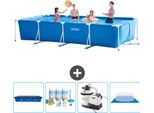 Piscina Intex Con Struttura Rettangolare - 450 X 220 X 84 Cm - Blu - Include Copertura - Pacchetto Manutenzione - Pompa Filtro Per Piscina - Copertura Del Terreno