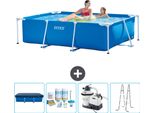 Piscina Intex Con Struttura Rettangolare - 220 X 150 X 60 Cm - Blu - Include Copertura - Pacchetto Manutenzione - Pompa Filtro Per Piscina - Scaletta