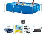 Piscina Intex Con Struttura Rettangolare - 300 X 200 X 75 Cm - Blu - Include Tenda Da Sole - Pacchetto Manutenzione - Pompa Filtro Per Piscina - Tappeto Solare