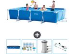 Piscina Intex Con Struttura Rettangolare - 450 X 220 X 84 Cm - Blu - Copertura Inclusa - Pacchetto Manutenzione - Pompa Filtro Per Piscina - Hoover