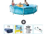 Piscina Intex Con Struttura Rotonda - 305 X 76 Cm - Pressione Dell'acqua - Tenda Da Sole Inclusa - Pacchetto Manutenzione - Pompa Filtro Per Piscina - Hoover