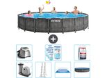 Piscina Intex Round Prism Frame Greywood - 549 X 122 Cm - Inclusa Pompa - Scaletta - Telo Di Fondo - Copertura Sistema Di Acqua Salata - Filtro -Per Piscina