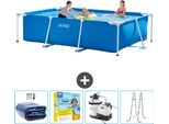 Piscina Intex Con Struttura Rettangolare - 300 X 200 X 75 Cm - Blu - Include Tenda Da Sole - Pacchetto Manutenzione - Pompa Filtro Per Piscina - Scaletta