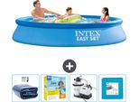 Piscina Gonfiabile Rotonda Intex Easy Set - 305 X 61 Cm - Blu - Include Tenda Da Sole - Pacchetto Manutenzione - Pompa Filtro Per Piscina - Piastrelle Per Pavimento
