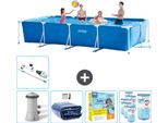 Piscina Intex Con Struttura Rettangolare - 450 X 220 X 84 Cm - Blu - Inclusa Pompa - Tenda Da Sole - Pacchetto Manutenzione - Filtro - Aspirapolvere