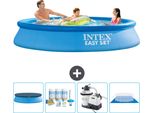 Piscina Gonfiabile Rotonda Intex Easy Set - 305 X 61 Cm - Blu - Include Copertura - Pacchetto Manutenzione - Pompa Filtro Per Piscina - Telo Di Fondo