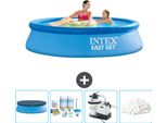 Piscina Gonfiabile Rotonda Easy Set Di Intex - 244 X 61 Cm - Blu - Include Copertura - Kit Di Manutenzione - Pompa Filtro Per Piscina - Sfere Filtro