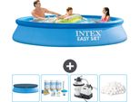 Piscina Gonfiabile Rotonda Intex Easy Set - 305 X 61 Cm - Blu - Include Copertura - Pacchetto Di Manutenzione - Pompa Filtro Per Piscina - Sfere Filtro
