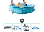 Piscina Intex Con Struttura Rotonda - 305 X 76 Cm - Pressione Dell'acqua - Copertura Inclusa - Pacchetto Manutenzione - Pompa Filtro Per Piscina - Copertura Del Terreno