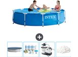 Piscina Intex Con Telaio Rotondo - 305 X 76 Cm - Blu - Include Copertura - Pacchetto Di Manutenzione - Pompa Filtro Per Piscina - Sfere Filtro