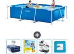 Piscina Intex Con Struttura Rettangolare - 300 X 200 X 75 Cm - Blu - Include Tenda Da Sole - Pacchetto Manutenzione - Pompa Filtro Per Piscina - Piastrelle Per Pavimento