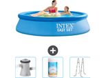 Piscina Gonfiabile Rotonda Intex Easy Set - 244 X 61 Cm - Blu - Pompa Filtro Inclusa Per Piscina - Cloro - Scaletta