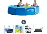 Piscina Intex Con Struttura Rotonda - 305 X 76 Cm - Blu - Include Tenda Da Sole - Pacchetto Manutenzione - Pompa Filtro Per Piscina - Tappeto Solare
