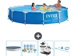 Piscina Intex Con Struttura Rotonda - 366 X 76 Cm - Blu - Copertura Inclusa - Pacchetto Manutenzione - Pompa Filtro Per Piscina - Kit Pulizia