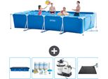 Piscina Intex Con Struttura Rettangolare - 450 X 220 X 84 Cm - Blu - Include Copertura - Pacchetto Manutenzione - Pompa Filtro Per Piscina - Tappeto Solare