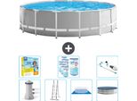 Piscina Intex Round Prism Frame - 457 X 122 Cm - Grigio - Inclusa Pompa - Scaletta - Telo Di Fondo - Pacchetto Manutenzione Copertura - Filtro - Aspirapolvere