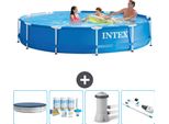 Piscina Intex Con Struttura Rotonda - 366 X 76 Cm - Blu - Copertura Inclusa - Pacchetto Manutenzione - Pompa Filtro Per Piscina - Hoover