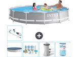 Piscina Intex Con Struttura A Prisma Rotondo - 366 X 76 Cm - Grigio - Include Copertura - Pacchetto Manutenzione - Pompa Filtro Per Piscina - Filtro - Hoover