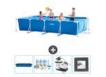 Piscina Intex Con Struttura Rettangolare - 450 X 220 X 84 Cm - Blu - Include Copertura - Pacchetto Manutenzione - Pompa Filtro Per Piscina - Piastrelle Per Pavimento