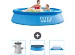 Piscina Gonfiabile Rotonda Intex Easy Set - 244 X 61 Cm - Blu - Include Pompa Filtro Per Piscina - Copertura - Telo Di Fondo
