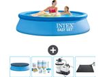 Piscina Gonfiabile Rotonda Intex Easy Set - 244 X 61 Cm - Blu - Include Copertura - Pacchetto Manutenzione - Pompa Filtro Per Piscina - Tappeto Solare