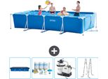 Piscina Intex Con Struttura Rettangolare - 450 X 220 X 84 Cm - Blu - Include Copertura - Pacchetto Manutenzione - Pompa Filtro Per Piscina - Scaletta